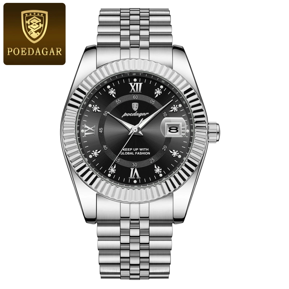 Montre pour homme POEDAGAR – Modèle de luxe, étanche, en acier inoxydable, avec affichage luminescent, style militaire, fonction date, mouvement à quartz, idéale pour le travail ou les occasions professionnelles.