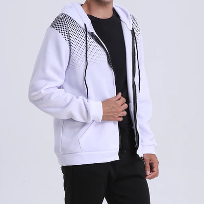 Men's Zip Up Hoodie Pocket Polka Pot Print Hooded Sweatshirt Sport Outdoor Casual Slim Fit Men Spring AutumnZipper Hoodie