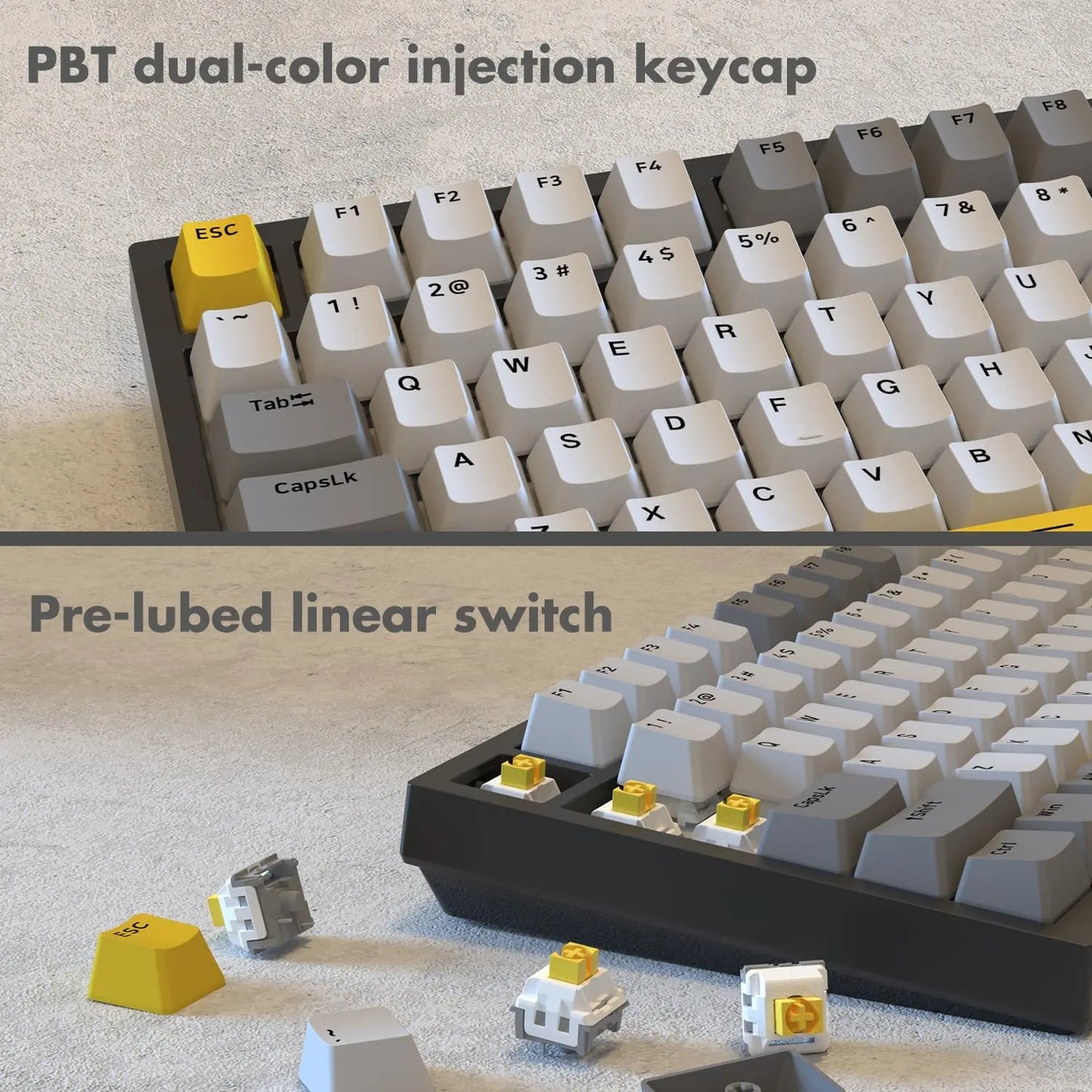 Teclado mecánico con cable AJAZZ AK820 75%: hot‑swappable, retroiluminación RGB/blanca/azul hielo, control con perilla de volumen | Para oficina y gaming
