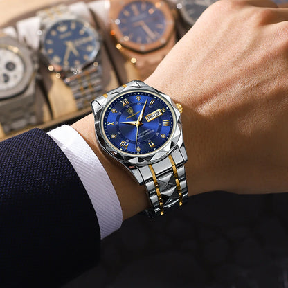 POEDAGAR Business Luxury men’s watch, water-resistant, stainless steel, luminous, with date and day of the week, sporty style, quartz.