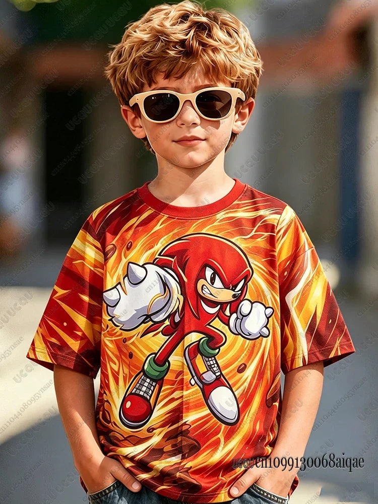 Cartoon Sonic Print Cosplay T-shirt For Adult/Kids Summer Boys Girls Cute Tshirts Casual Round Neck Street Clothing Sonic Tshirt
