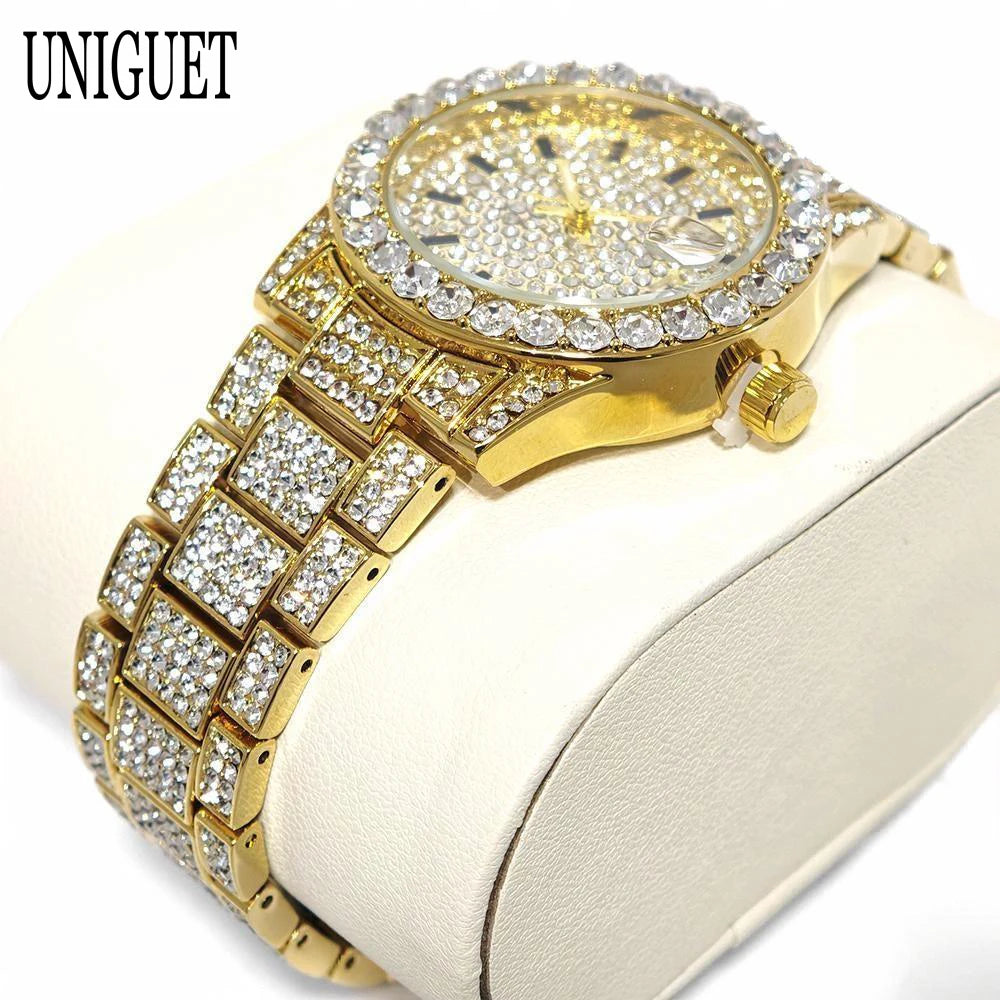 Hot Fashion Luxury Brand UNIGUET Womens Watch Elegant Pink Diamond Small Dial BlingBling Quartz Ladies Mini Iced Wristwatch Gift