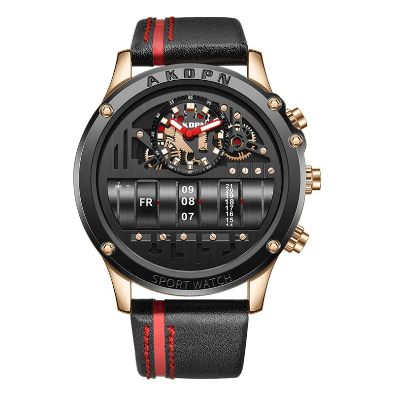 Luxury Electronic Quartz Watch For Men Business Watches Male Creative Men WristWatch Unique Rotate Date Leather Strap Watches