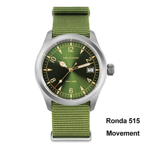 Militado ML08 Men’s Military Field Watch Ronda 515 Quartz, Sapphire Crystal, 10Bar Waterproof & Luminous