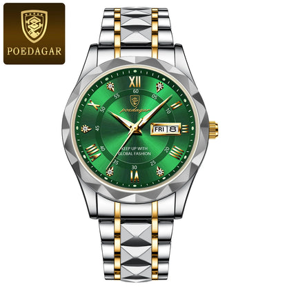 POEDAGAR Business Luxury men’s watch, water-resistant, stainless steel, luminous, with date and day of the week, sporty style, quartz.