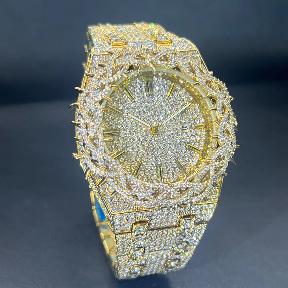 New Luxury Watch For Men Brand MISSFOX Hip Hop Lced Out Diamond Watches Fashion Hollow Out Quartz Clock 2026 Man Dropshipping