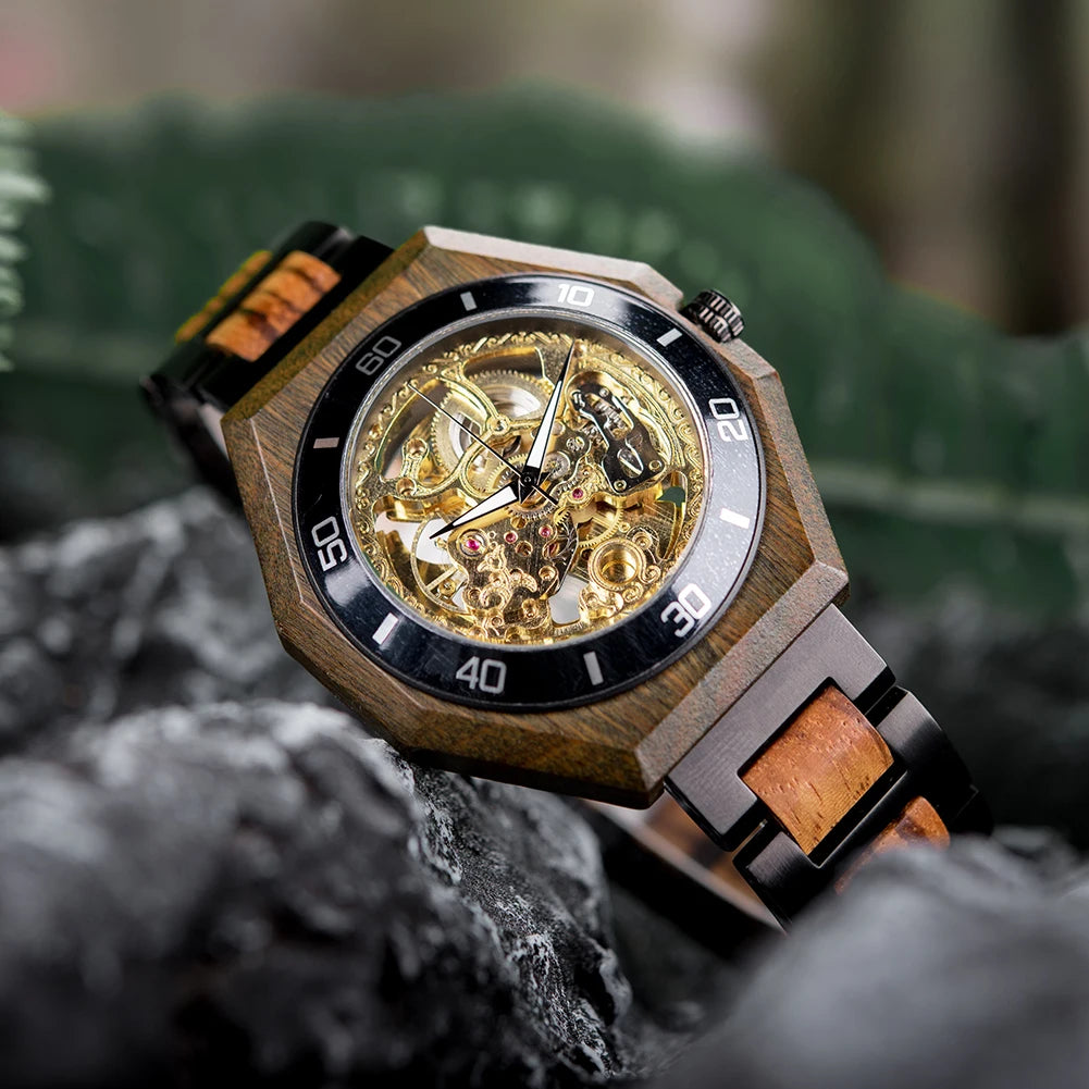 BOBO BIRD Wood Mechanical Watch Men Relogio Masculino Big Mens Watches Top Brand Luxury Timepieces erkek kol saati Dropshipping