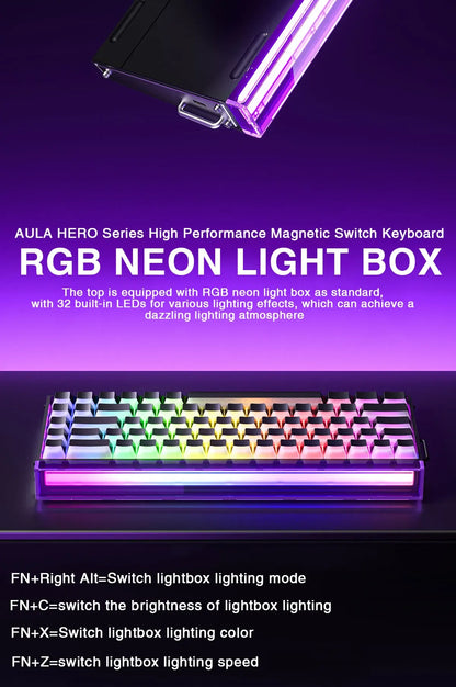 AULA HERO 68 HE E-sports Gaming Wired Keyboard Magnetic Switch RGB Hot Swap 8K Hz Return Rate 60% Customize Mechanical Keyboard