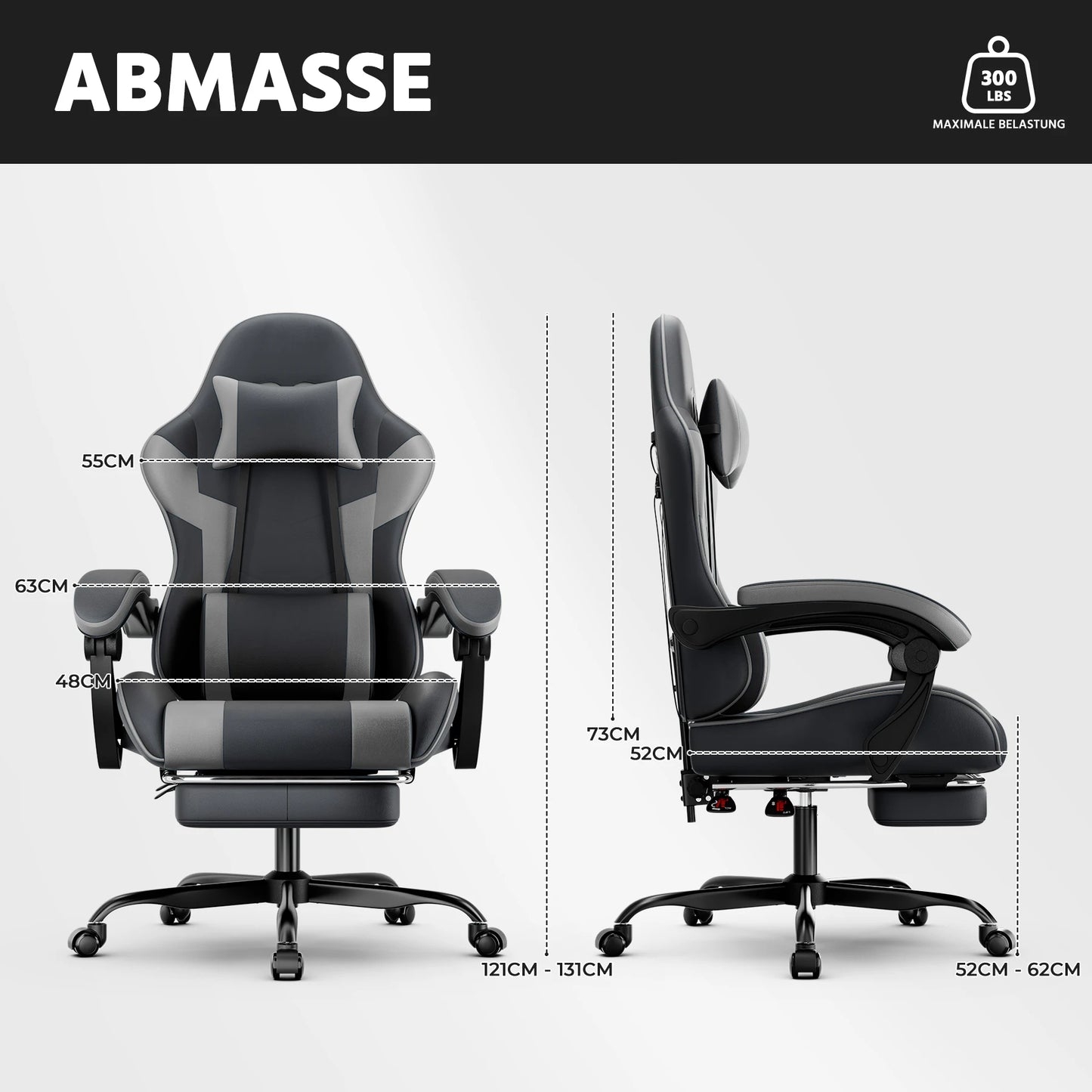 Comanlai Gaming Chair with Footrest Ergonomic High Back Computer Chair with Adjustable Headrest Lumbar Support PU Swivel Chair