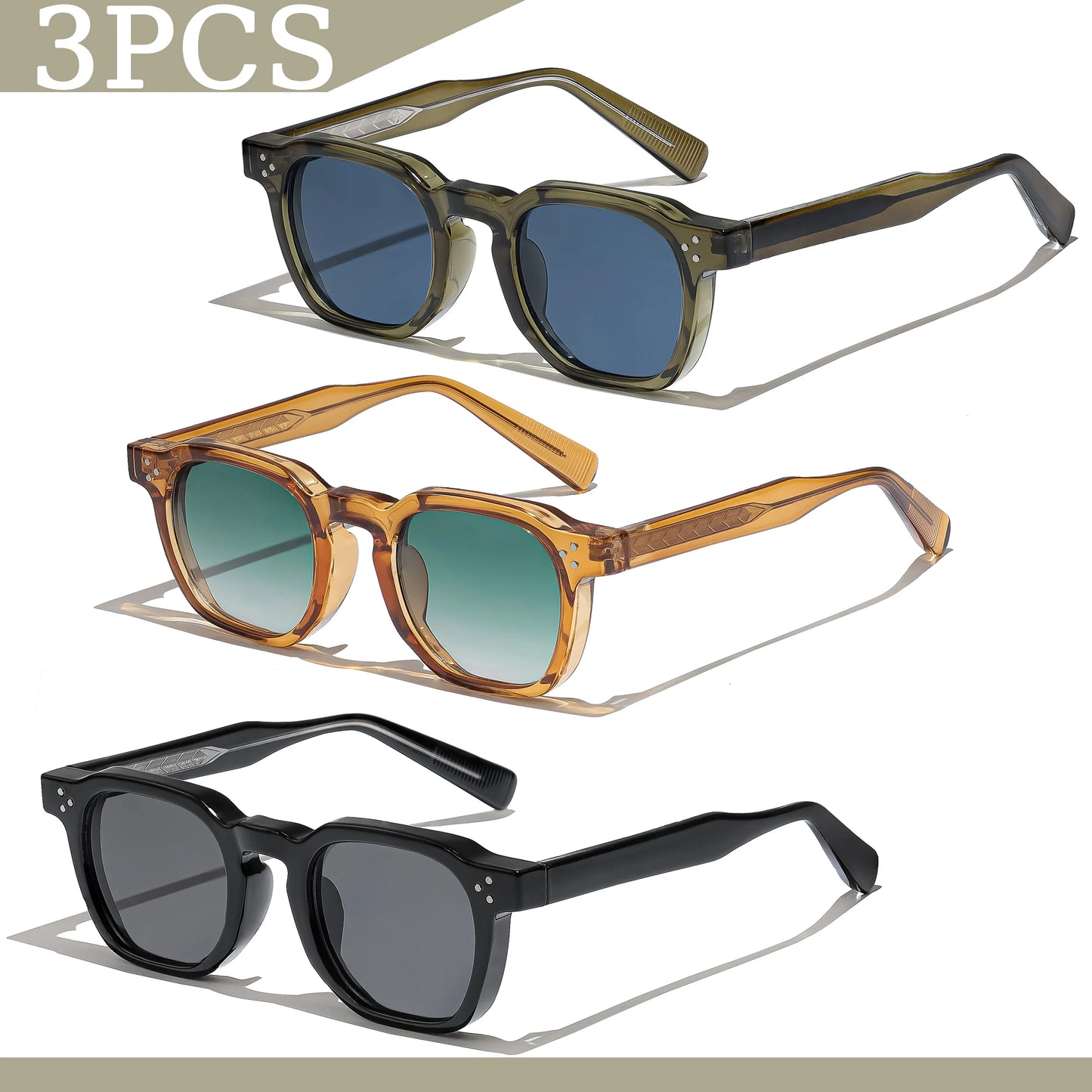 1/2/3 Pcs Wholesale New Square Retro Sunglasses Men Fashion Punk Sun Glasses Women Travel Eyewear Lunette De Soleil Femme UV400
