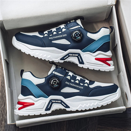 Koreanische Herren-Sportschuhe mit drehbarer Schnalle, modische Freizeitschuhe für alle Jahreszeiten, weiche rutschfeste Sohle, Outdoor-Laufschuhe, Studenten-Sneaker