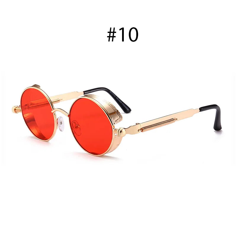 VIVIBEE Vintage Steampunk Red Sunglasses Men Round Punk Alloy Metal Retro Sun Glasses Women 2026 Goggles Gothic Style Shades
