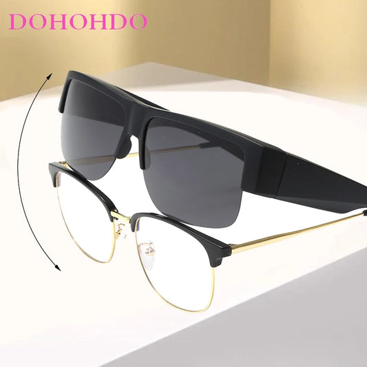 Men For Polarized Sunglasses Myopia Wear Over Prescription Glasses Photochromic Black Lens Half Frame Glasses Vintage Eyewear