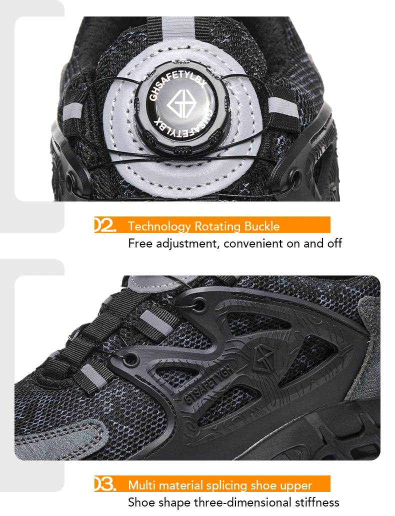 Size 47 48 Work Safety Shoes Men Reflective Design Steel Toe Shoes Rotation Button Work Sneakers Protective Safety Boots