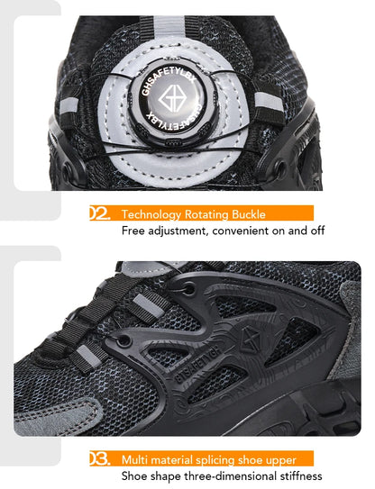 Size 47 48 Work Safety Shoes Men Reflective Design Steel Toe Shoes Rotation Button Work Sneakers Protective Safety Boots