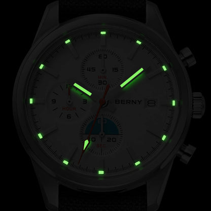 BERNY Top Quartz Chronograph Men's Watches Luminous Miyota 0S10 Sapphire AR Coated 5ATM Waterproof 2026 New Sports Men's Watches
