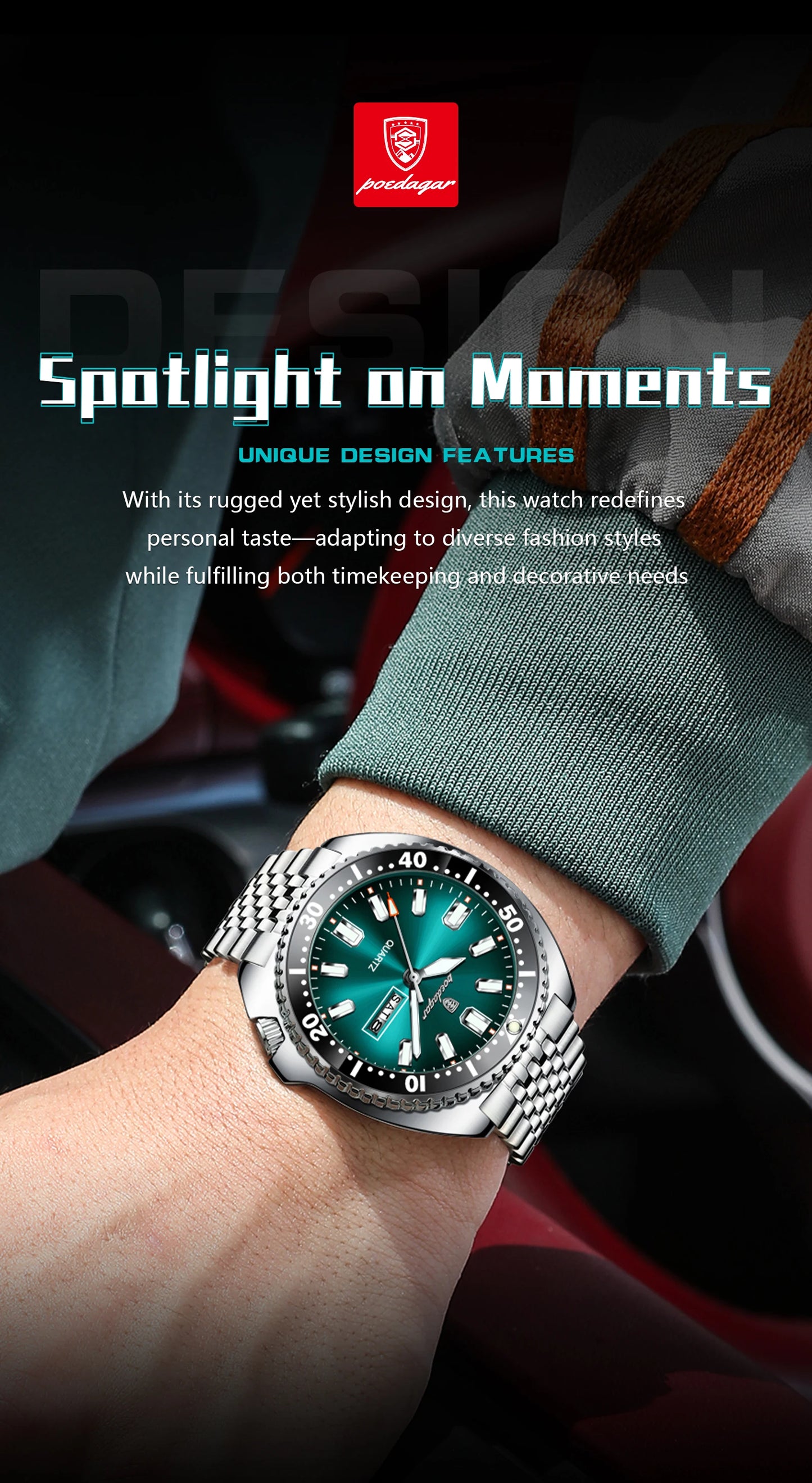 POEDAGAR Luxury Business Men Watch Date Week Waterproof Luminous Man Wristwatch Sport Stainless Steel Quartz Men's Watches Reloj