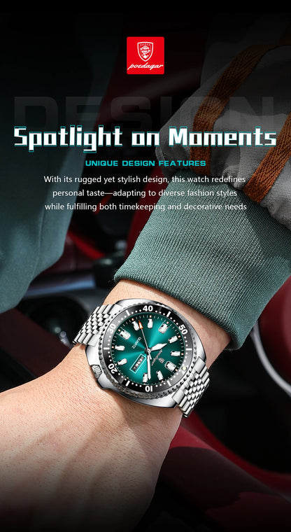 POEDAGAR Luxury Business Men Watch Date Week Waterproof Luminous Man Wristwatch Sport Stainless Steel Quartz Men's Watches Reloj
