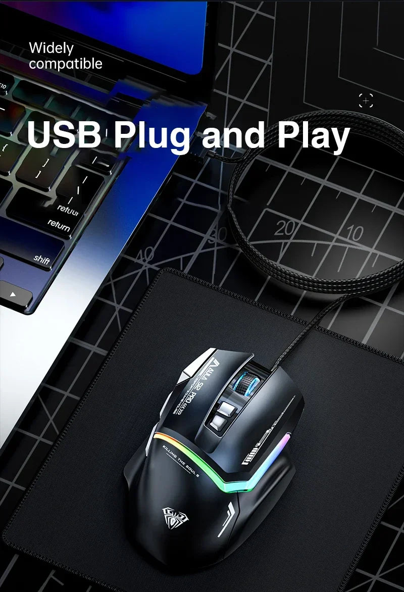 Mouse meccanico cablato AULA S12Pro 1000HZ 12800DPI RGB a bassa latenza con macro personalizzabili, mouse da gaming esports, accessori per PC gamer