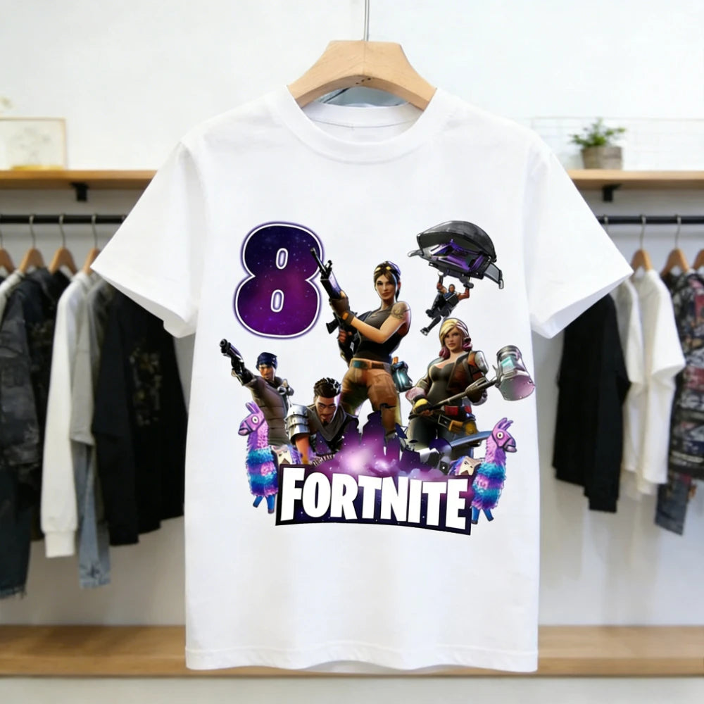 Fortnites dječje majice s brojem za rođendane za djevojčice i dječake, ljetna odjeća, pamučne majice za bebe, kratke majice za zabave, kratkih rukava, poklon za malu djecu