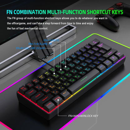 Tastiera da gaming, tastiera ultra-compatta a 61 tasti con retroilluminazione RGB russo/inglese, tastiera da ufficio impermeabile con sensazione meccanica per il gaming