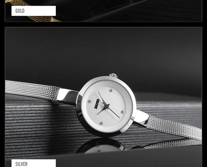 SKMEI Casual Stainless Steel Female Wristwatcch Relogio Feminino Luxury Quartz Ladies Watch Thin Strap Fashion Women Watch 1390