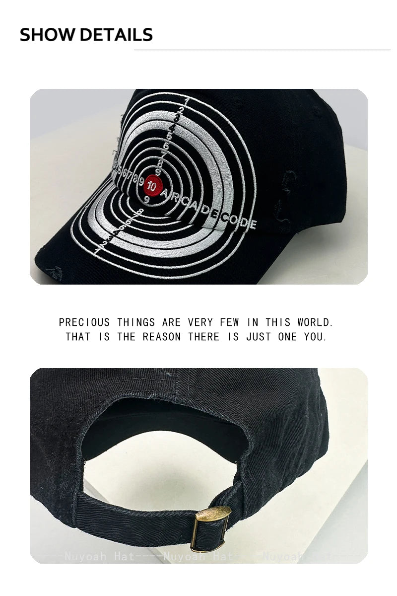 New Unisex Broken Style Bull's-eye Cross Embroidery Baseball Hats Sunshade Personal Versatile Peaked Caps Street Fashion Hip Hop
