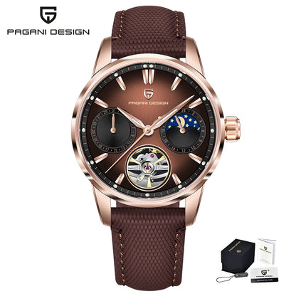 PAGANI DESIGN Newest 41MM Luxury Men's Mechanical Watch Sapphire Glass Leather Waterproof Pilot Tourbillon Moon Reroj Hombre