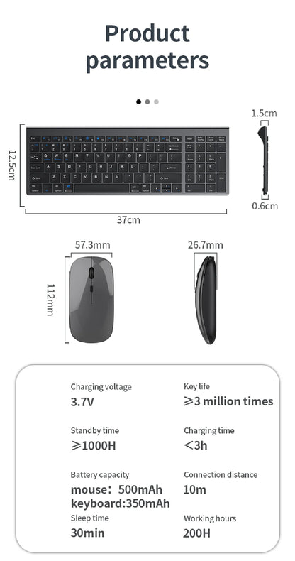 JOMAA Bluetooth&2.4G USB Keyboard and Mouse Set for Laptop Computer ipad Rechargeable Wireless Keyboard and Mouse Combo Slient