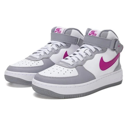 Nike Air Force 1 Mid EasyOn, chaussure de ville confortable et polyvalente, modèle à lacets, tige haute, couleur gris ciment et rose vif, unisexe, FN1193-003.
