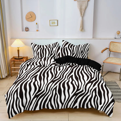 3pcs Bedding Set Rose Red Zebra Print Leopard Print Digital Print Duvet Cover Set, Digital Print, Suitable for Family Hotel Dormitory