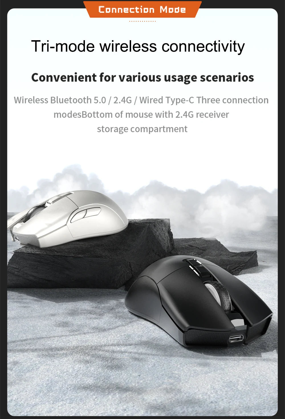 Motospeed Darmoshark N3 Pro Bluetooth brezžična gaming miška, dvojni 8K, tri-mode, polnilna, PAW3395, 64g, ergonomska miška za gamerje