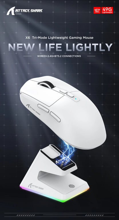X6 Attack Shark Mouse RGB Touch Magnetic Charging Base Tri-Mode Connection Macro Pro Gaming Mouse