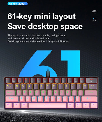 APAYADO K61 Mini Mechanical Keyboard,Wired,61 Keys,Phantom RGB, Black/White Red/Blue Mechanical Switch for Gaming,60% Portable