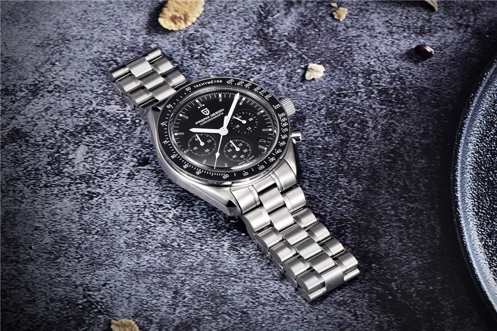 PAGANI DESIGN – Nouvelle montre à quartz de luxe pour homme, dotée d’un cadran à motif météorite, chronographe sportif, verre saphir avec traitement antireflet.