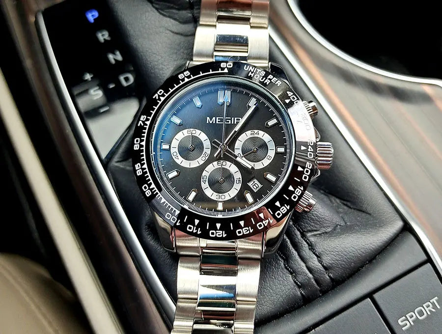 MEGIR Herrenuhr, Luxusmarke, Quarz-Sportuhr, Edelstahlarmband, wasserdicht, Chronograph, Armbanduhr
