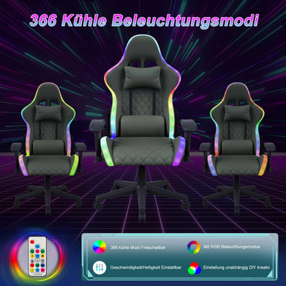 Gaming Chair with Massage Function, Adjustable backrest,Computer Chair,with ambient light,Lumbar Cushion, Pillow,150 KG