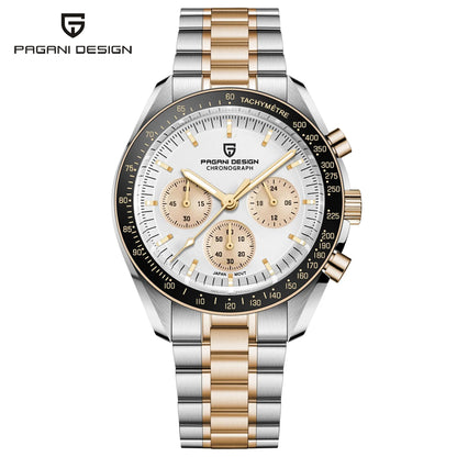 Montre pour homme PAGANI DESIGN « New Moon » – Montre à quartz de luxe, chronographe, verre saphir avec traitement antireflet, lunette en céramique, aiguilles luminescentes