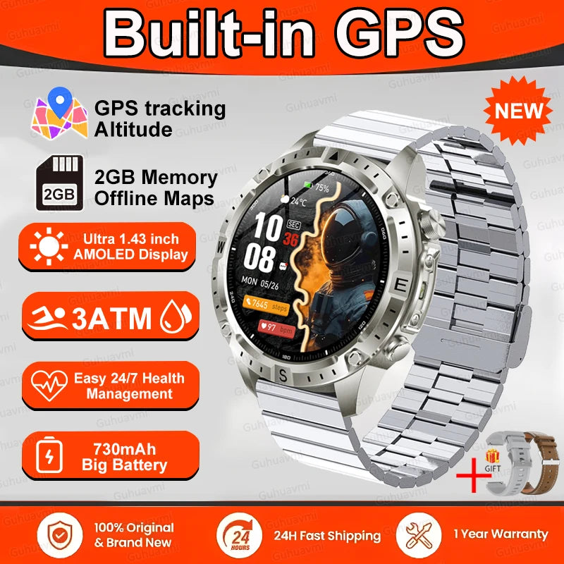 Smart Watch Men GPS Track High End watch Swim Waterproof Watches six axis sensor Sports 2GB Memory GPS Map Compass Smartwatch