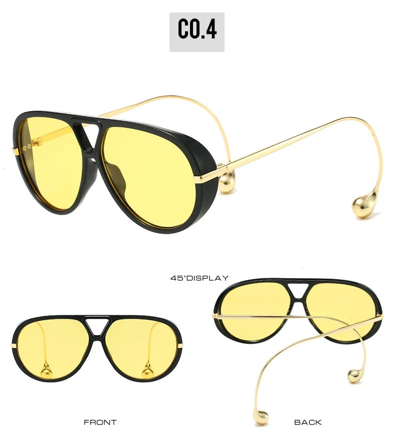 Vintage Oversized Pilot Sunglasses Unisex Double Bridge UV400 Protection Fashionable Punk Style Female Shades Popular Eyewear