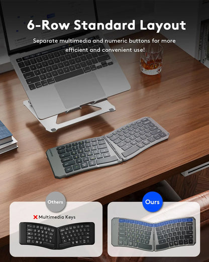 Ergonomic Foldable Bluetooth Keyboard,Split Compact Portable Keyboard for Business Travel,Folding Rechargeable Wireless Keyboard