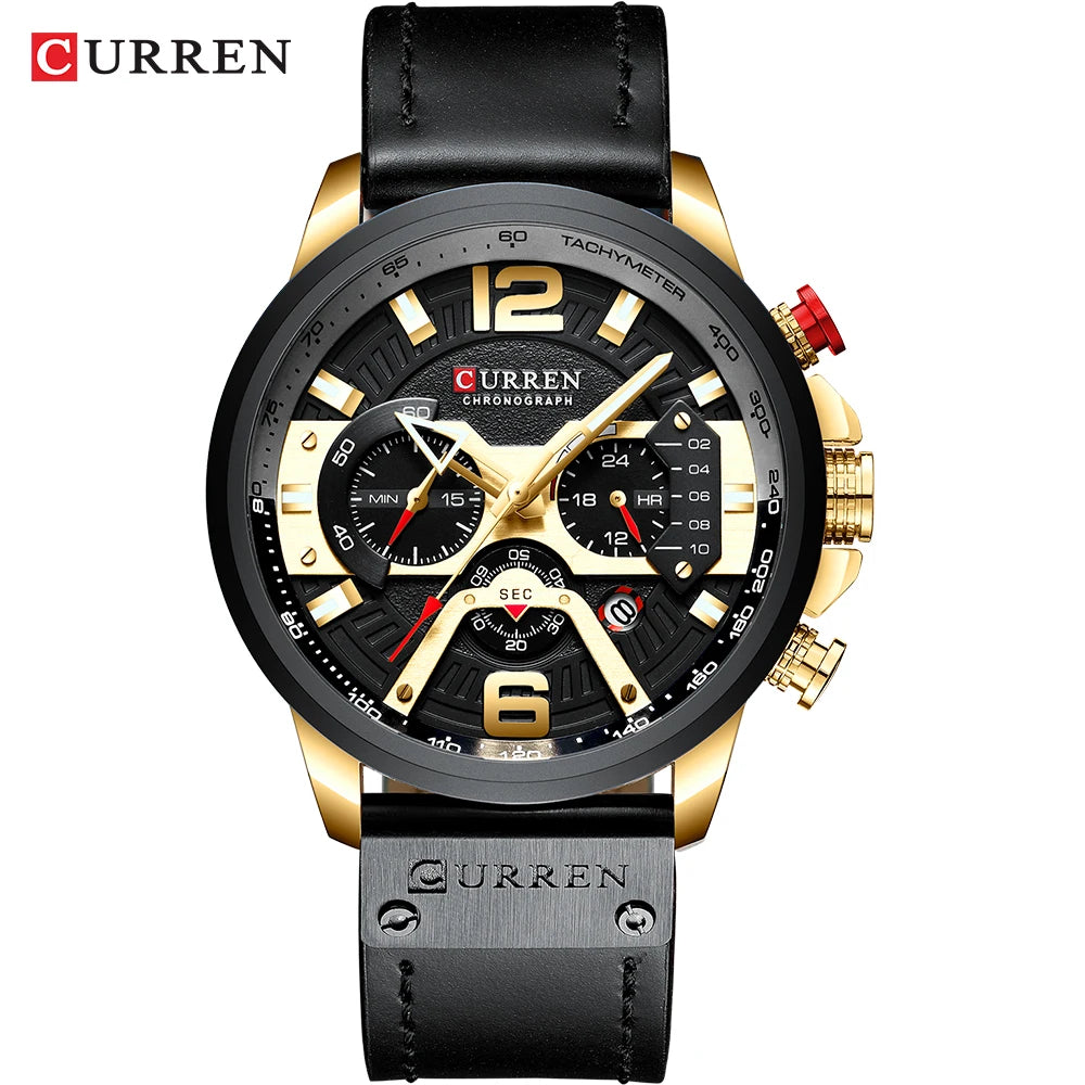 Montre pour homme CURREN 8329 – Style sport décontracté, design militaire, bracelet en cuir, chronographe tendance, montre de luxe de grande marque