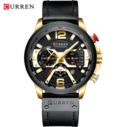 Montre pour homme CURREN 8329 – Style sport décontracté, design militaire, bracelet en cuir, chronographe tendance, montre de luxe de grande marque