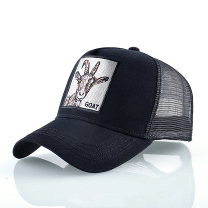 Modische Trucker-Caps mit besticktem Ziegen-Patch, Vier-Jahreszeiten-Snapback-Baseballcap für Herren und Damen, verstellbare Schirmmütze