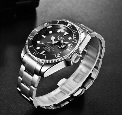 Montre de plongée de luxe pour homme, marque LIGE, étanche 3ATM, avec affichage de la date, montre à quartz sportive