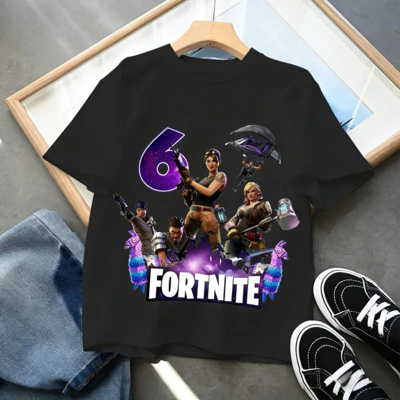 Fortnites dječje majice s brojem za rođendane za djevojčice i dječake, ljetna odjeća, pamučne majice za bebe, kratke majice za zabave, kratkih rukava, poklon za malu djecu