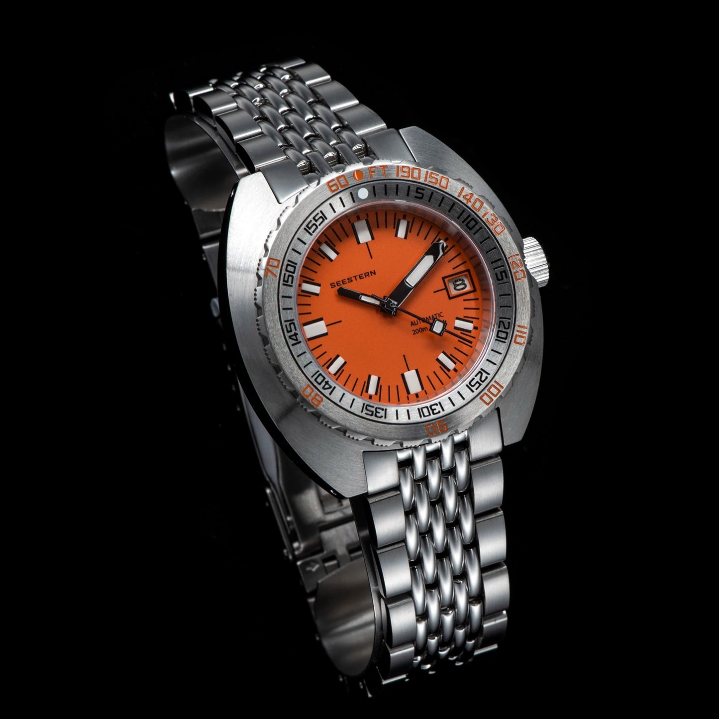 SEESTERN Men Diving Watch Automatic Luminous Date Waterproof Turn Bracelet Wristwatches Retro SUB300T Mechanical Sapphire Glass