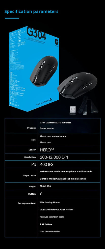 Logitech G304 LIGHTSPEED trådløs gamingmus, let og bærbar mus med makro til Jedi Survival, FPS, League of Heroes og Eat Chicken