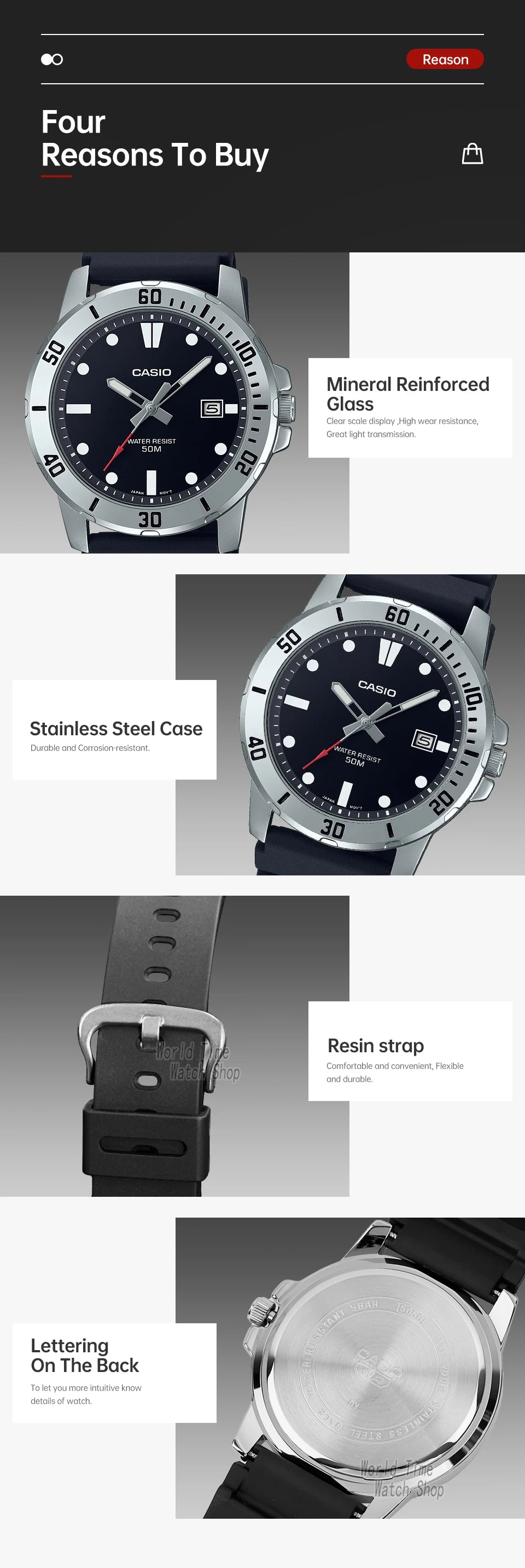 Casio watch for men business fashion resin strap atmospheric waterproof MTP-VD01-1E