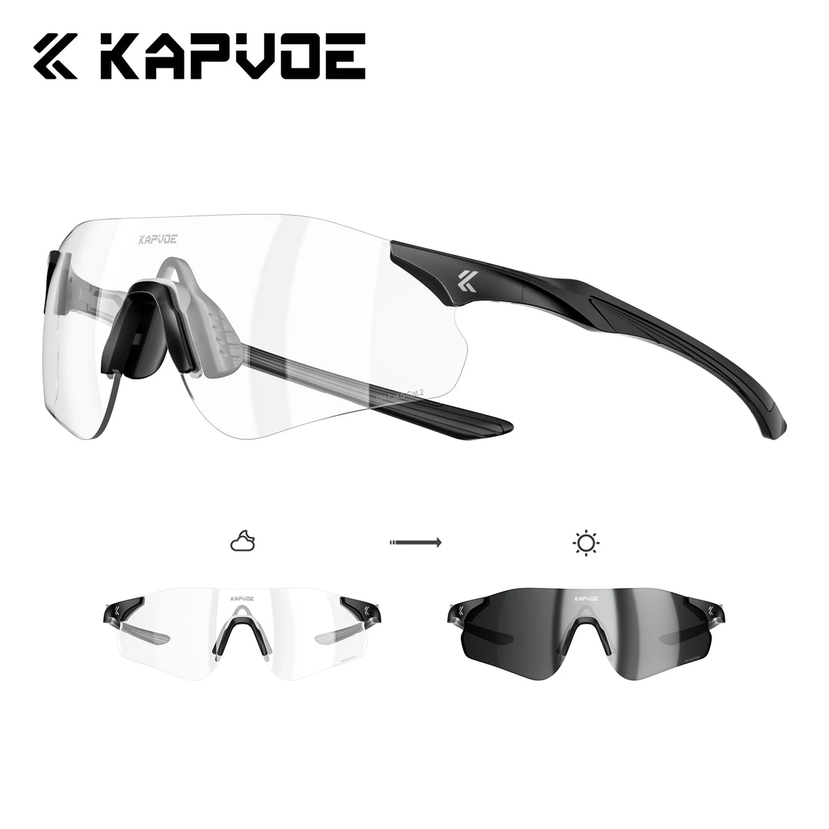 Kapvoe Neue Outdoor-Lauf- und Fahrradbrille, photochrome Sonnenbrille für Damen und Herren, Sportbrille für Marathon und Radfahren, UV400-Schutzbrille